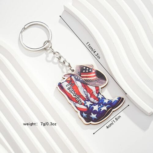 Western cowboy shoe keychain with American flag size