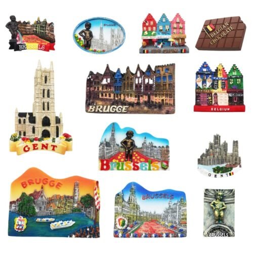 Customized Belgium Travel Souvenir Craft Gift Painted Resin Magnetic Fridge Magnet