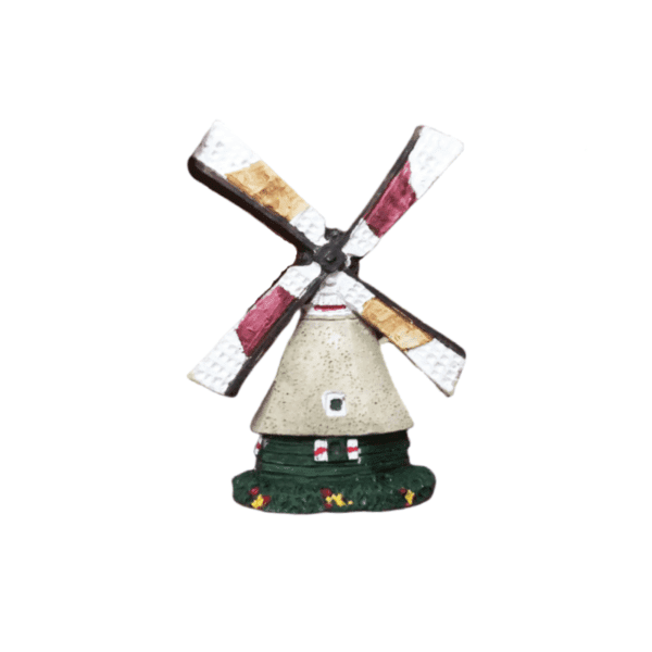 Gray and white windmill refrigerator magnet