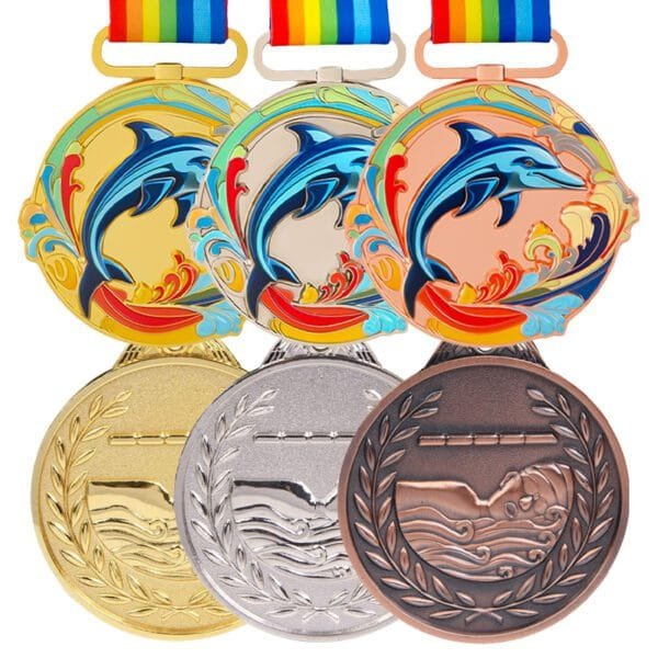 Design Your Own Custom Swimming Brass Medals Zinc Alloy Metal 3D Sports Swim Marathon Race Award Medal With Ribbon - Image 2
