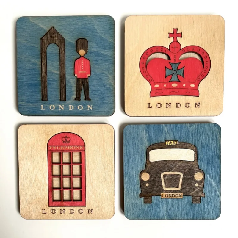 British Themed Wooden Coasters