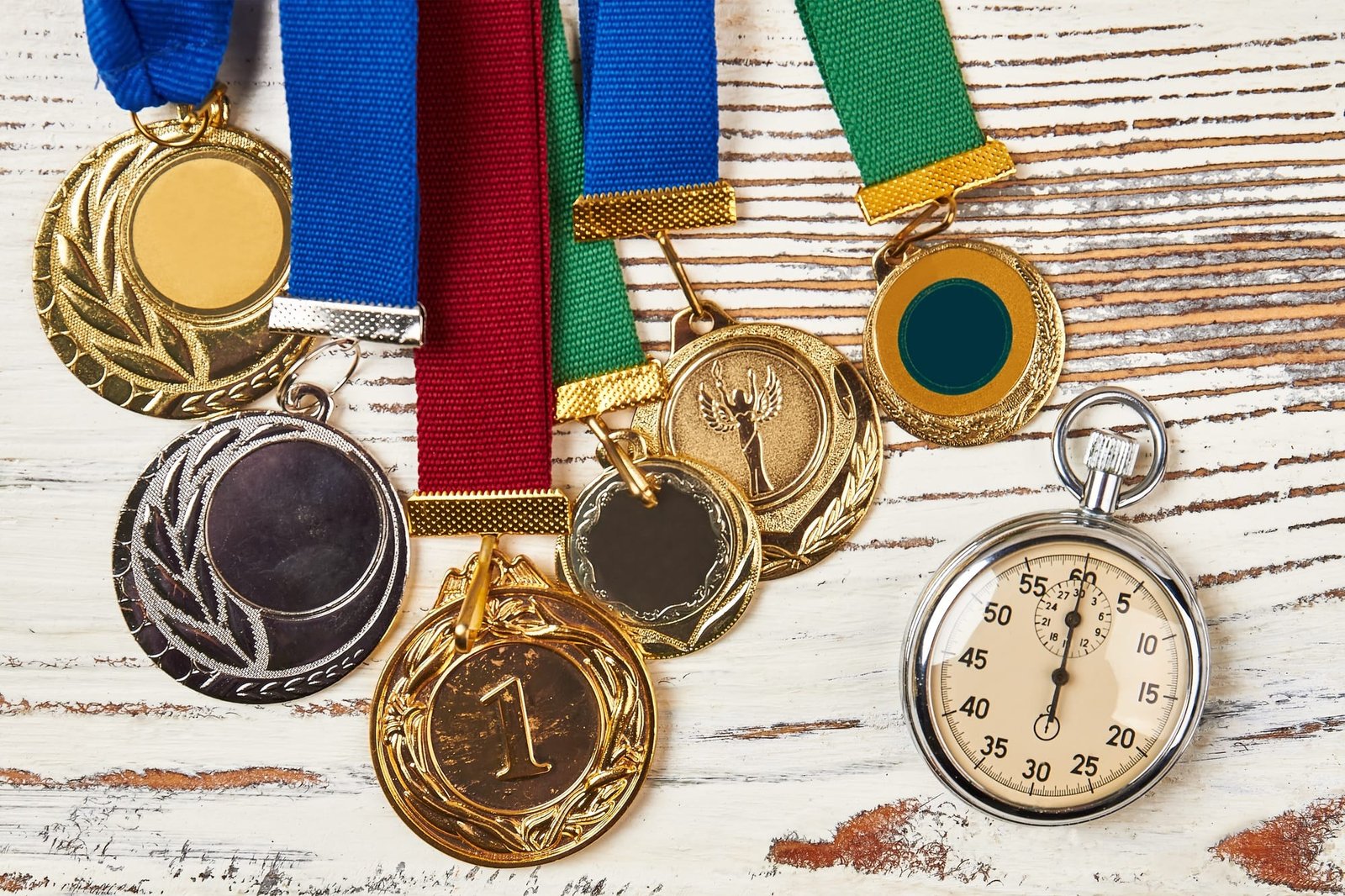 Stopwatch and sport medals