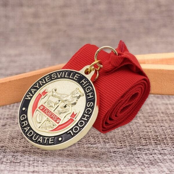 Custom Metal Medal Die Casting Gold Plating Sports Award Medal With Red Ribbon
