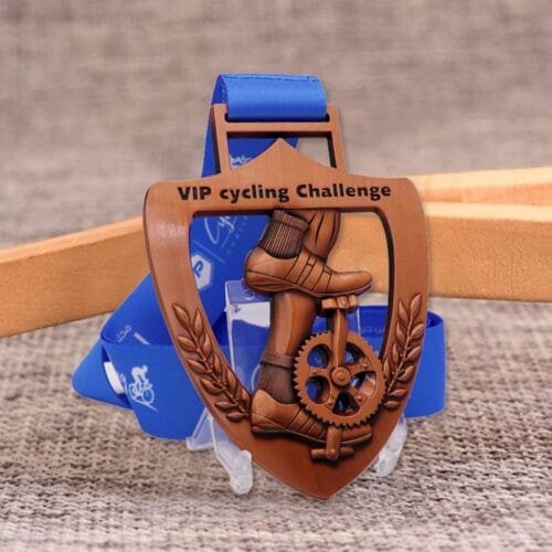 Silver Gold Plated Zinc Alloy Ribbon Custom Metal With Blue Ribbon