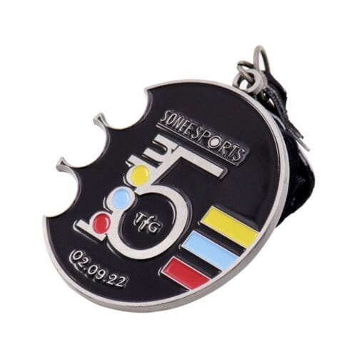 Black soft enamel medal with short ribbon
