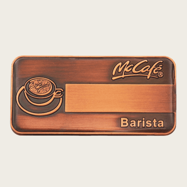 Custom Metal Enamel Pins Custom Logo Barista Name Tag Copper Plated Antique Souvenir Lapel Badge Pin