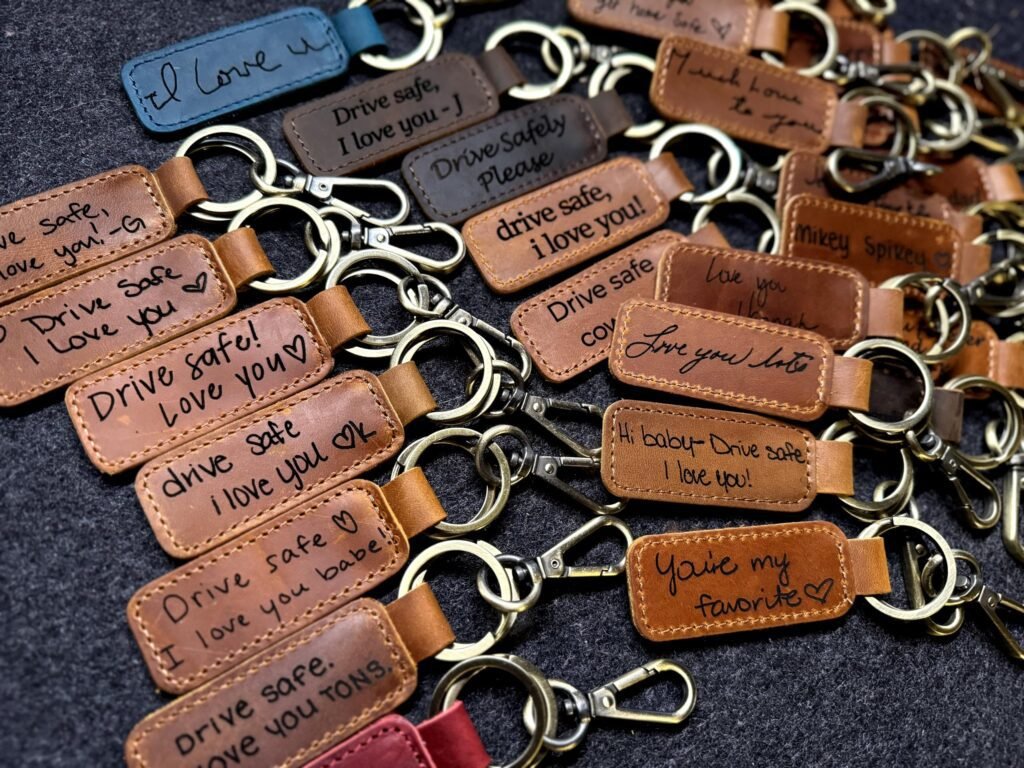 Leather Keychains Engraved with Text