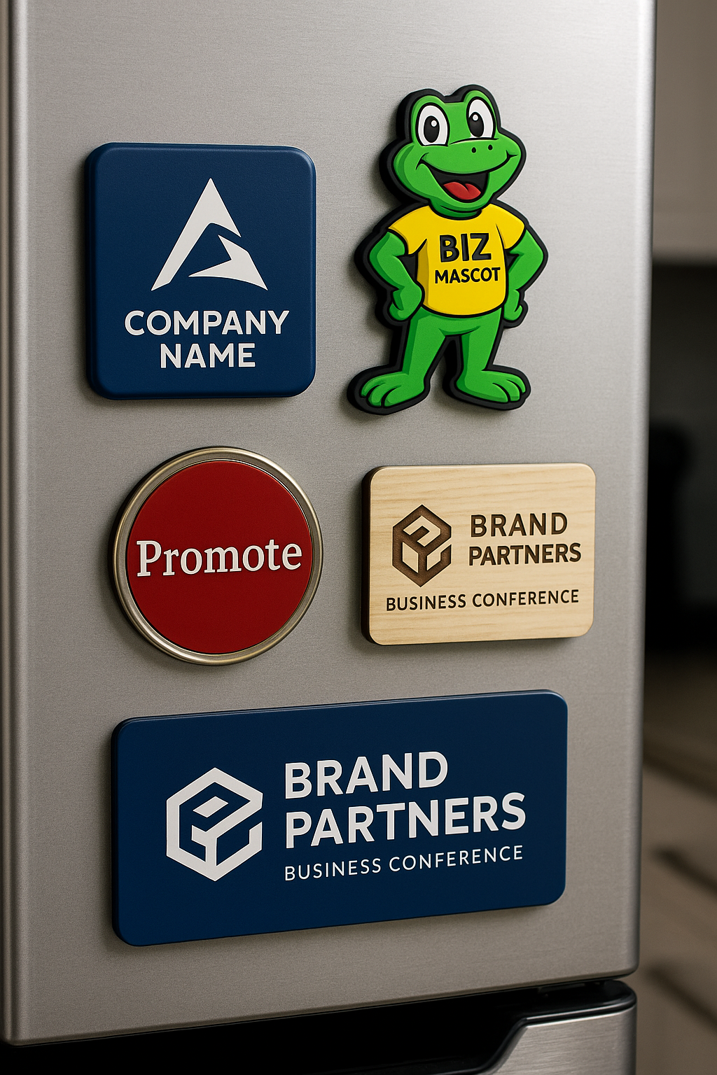 Custom branded fridge magnets designed for business promotions.Custom branded fridge magnets designed for business promotions.