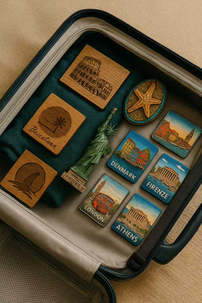 A suitcase open and neatly packed with TSA-safe souvenirs.