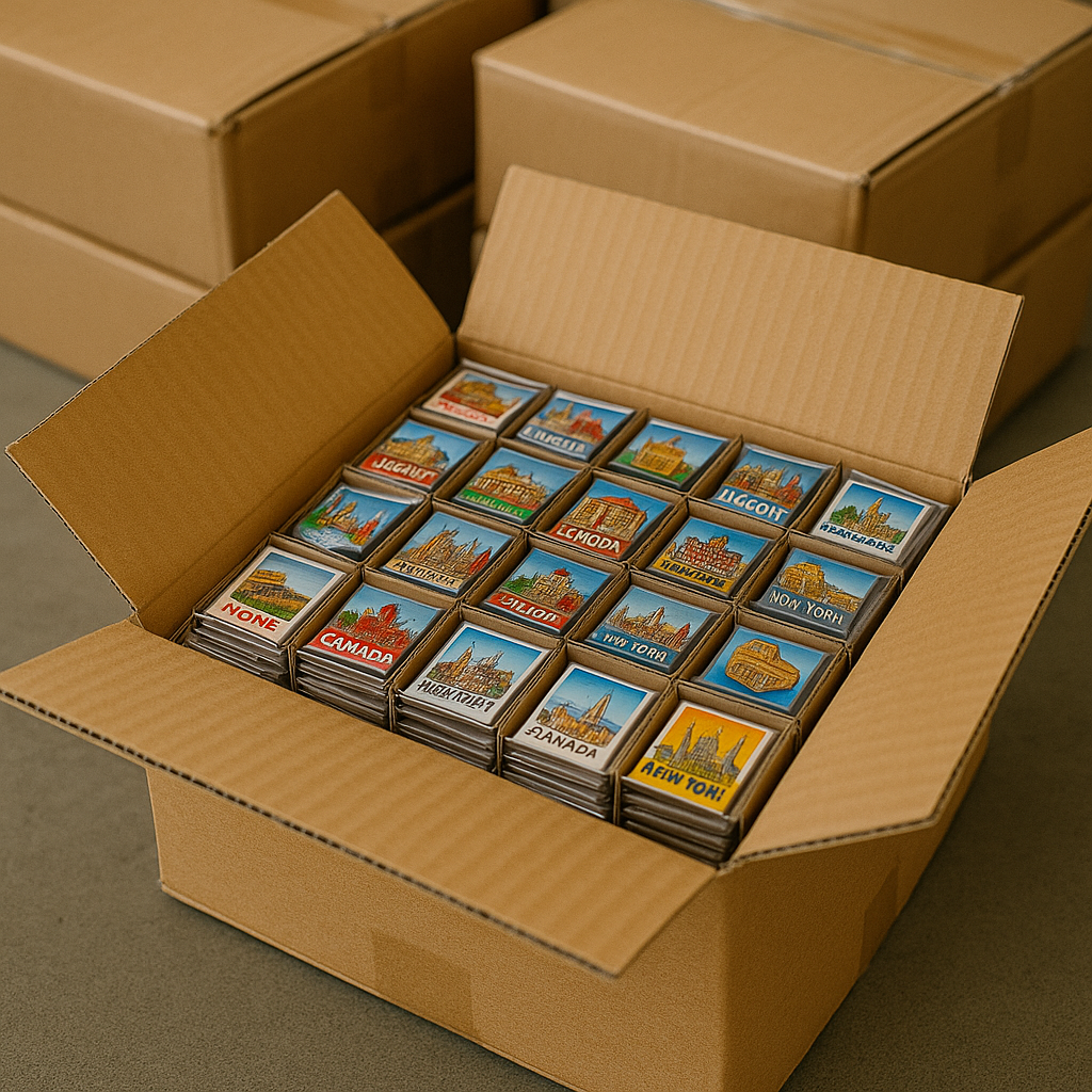 Bulk magnets neatly packed in export cartons, ready for overseas shipping.