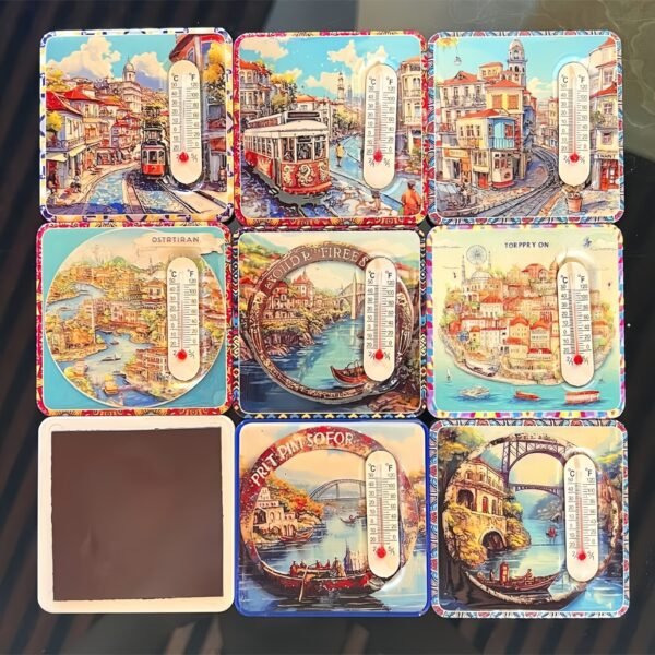 Manufacturers Wholesale Square Thermometer Refrigerator Magnet 3d Embossed Gold Stamping Magnet European And American City Travel Souvenirs - Image 2