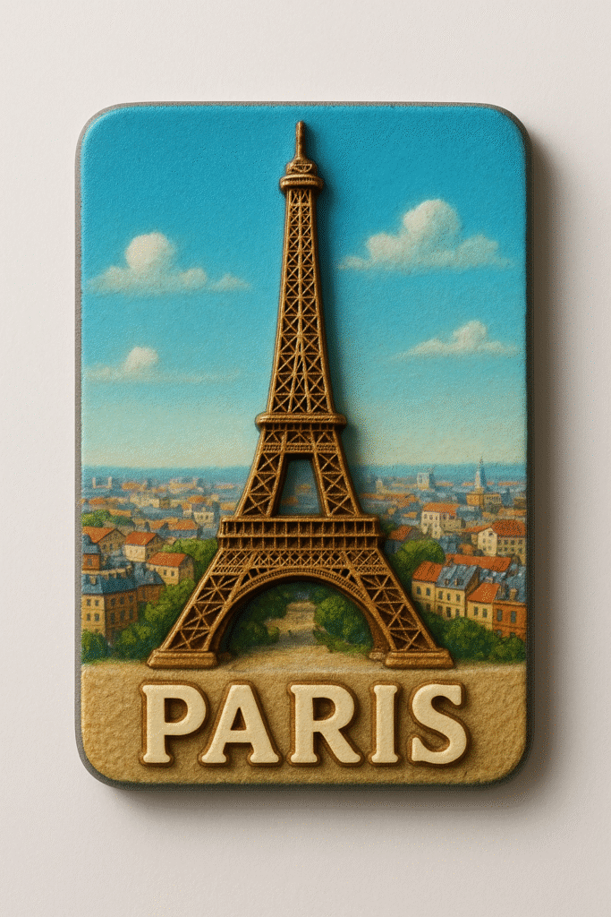 Classic landmark travel fridge magnet featuring Eiffel Tower