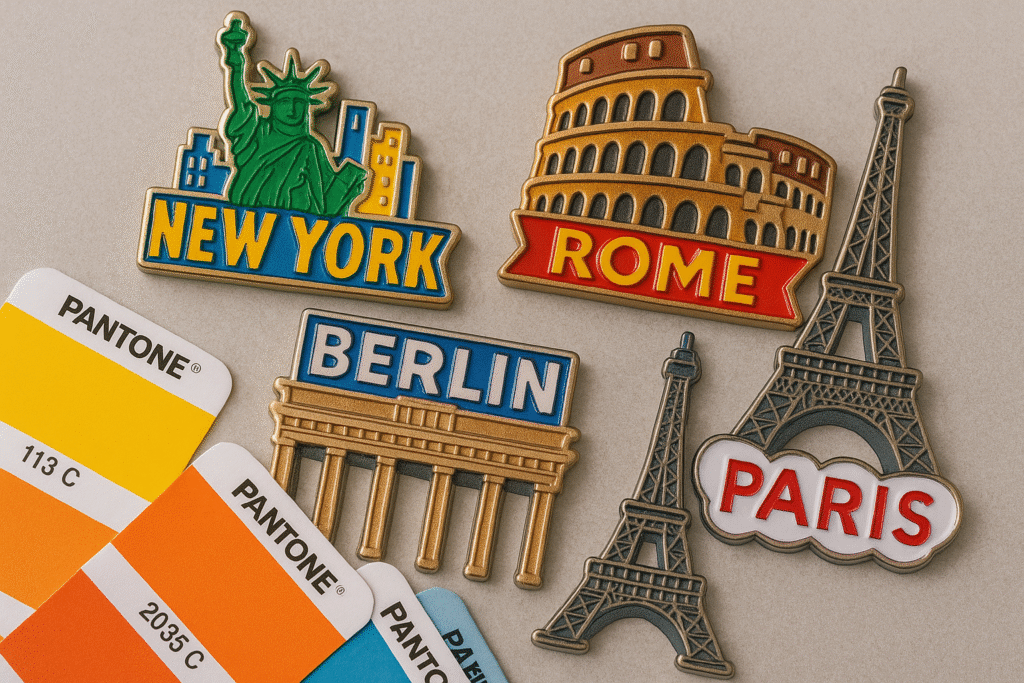 Souvenir fridge magnets matched with Pantone color standards.