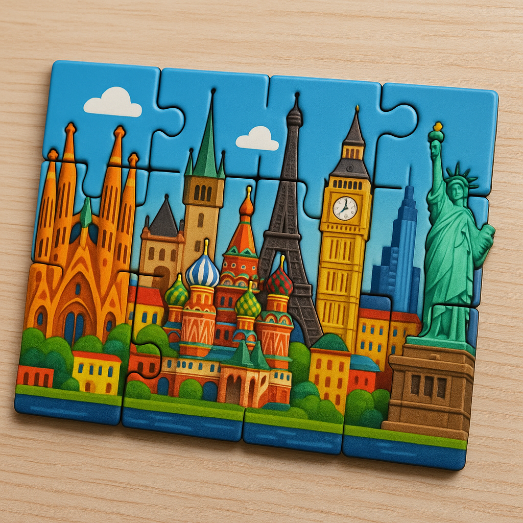 Puzzle-style modular city magnet