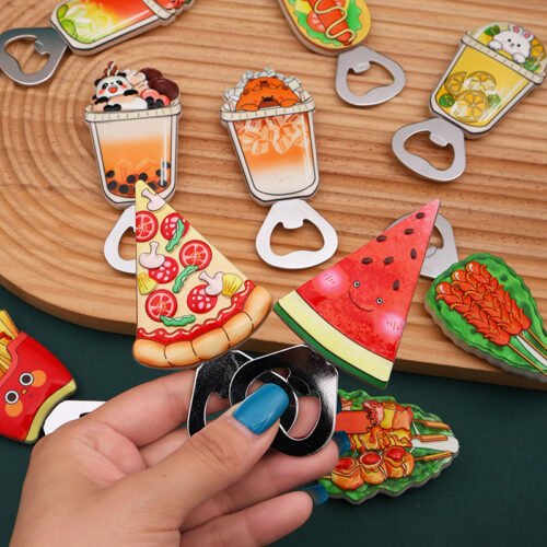 Creative Magnetic Refrigerator Magnet Bottle Opener Featuring Tanghulu Cheese And Beer Designs